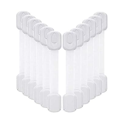 Vkania 12-Pack Baby Proofing Cabinet Locks, Adjustable Adhesive Safety Strap Latches for Cabinets, Drawers, Fridge, Oven & Toilet Seat,No Drill Child Safety Lock Kit, Easy Installation