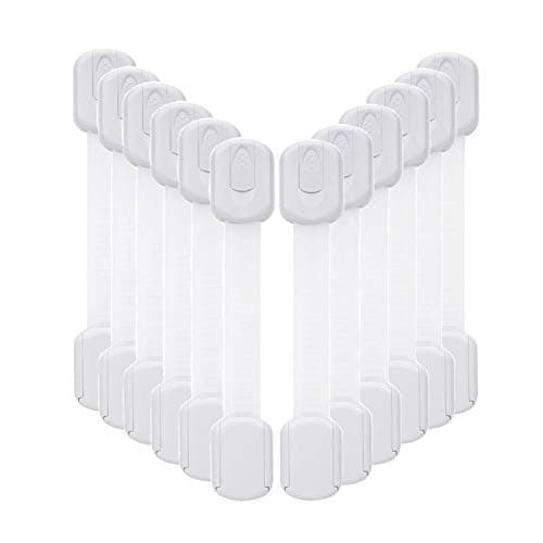 Vkania 12-Pack Baby Proofing Cabinet Locks, Adjustable Adhesive Safety Strap Latches for Cabinets, Drawers, Fridge, Oven & Toilet Seat,No Drill Child Safety Lock Kit, Easy Installation — image 1
