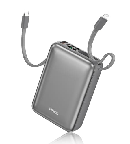 VINKO Portable Charger with Built in Cable Power Bank 22.5W 20000mAh Fast Charging USB C in & Out LED Display Phone Battery Pack Compatible with iPhone Samsung Android Phones Tablets (Gray)