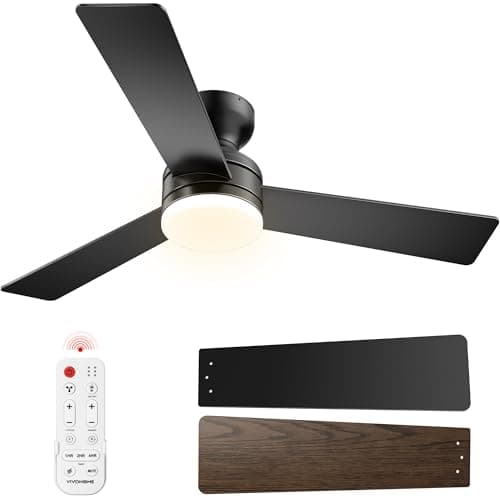 VIVOHOME Ceiling Fans with Lights, 42 inch Low Profile Ceiling Fan with Light and Remote, Flush Mount for Bedroom, Living Room, Garage, 6+1 Speeds, 3CCT, Dimmable, Timer, Quiet Reversible, Black — image 1