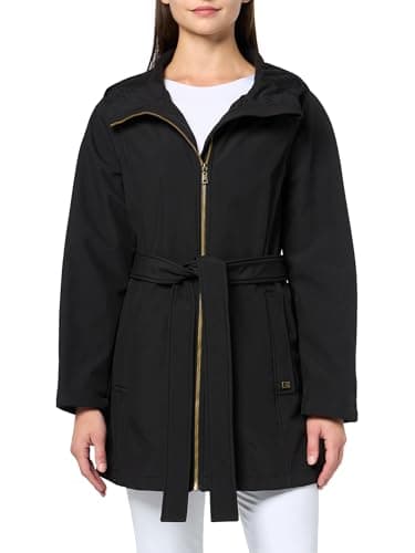 Tommy Hilfiger Women's Belted, Hooded Softshell Raincoat, Black, M