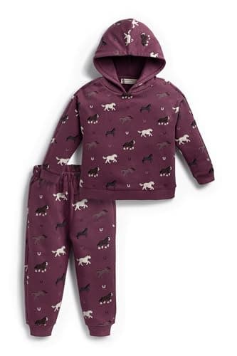 MONICA + ANDY Kids Organic Sporty Hoodie Sweatsuit, Size 8, Fall Horses, 100% Organic Cotton Fleece, Clothes for Girls, Sustainable Super Soft Fabric, Sizes for Kids, Toddler & Infant