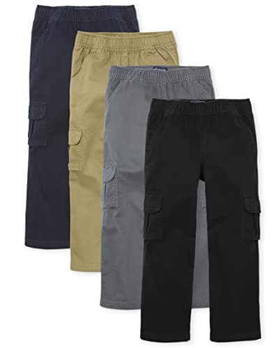 The Children's Place Boys Pull on Cargo Pants,Black/Flax/Gray Steel/New Navy 4 Pack,14