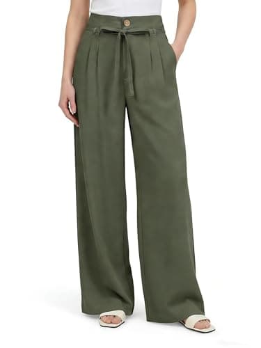 GRACE KARIN Linen Pants Women,Elastic High Waist Wide Leg Pants with Pockets,Comfy Beach Vacation Trousers — image 1