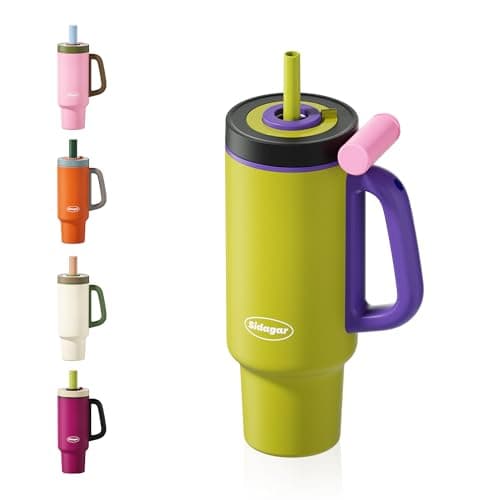 Sidagar Tumbler with Handle,36 oz Ceramic Lined Travel Mug Water Bottle with Straw,Vacuum Insulated Stainless Steel Cup with Lid,Fits Cup Holder, Leak Resistant Press-in Lid,Green — image 1