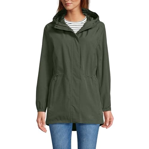 Lands' End Womens Packable Waterproof Raincoat Rich Olive Green Regular Medium