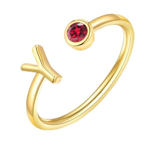 ZNBOH Gold Birthstone Initial Rings for Women Non Tarnish Dainty 14K Gold Plated Adjustable Letter Ring for Women Stackable Cute Thumb Pinky Fashion Unique Open Simple Birthday Gifts Jewelry — image 1