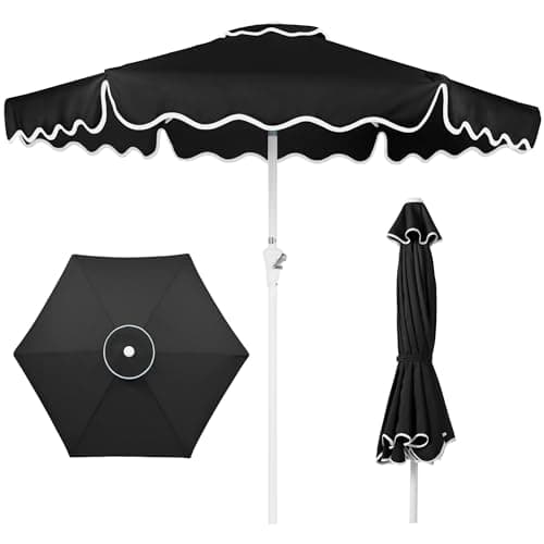 Best Choice Products 7.5ft Patio Market Umbrella with Wavy Trim, UV-Fade-Resistant 210g Canopy, Crank & Tilt, Wind Vent, Heavy-Duty Frame - Black — image 1