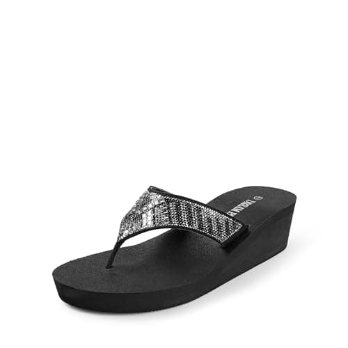 DREAM PAIRS Women's Rhinestone Platform Wedge Flip Flops Summer Beach Comfortable Thong Sandals — image 1