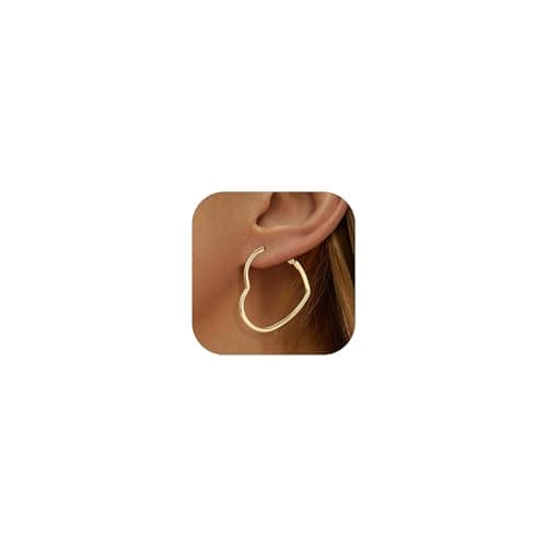 XIUQILAI Heart Earrings for Women, 14K Plated Gold/Silver Big Small Stainless Steel Hoops Earrings, Fashion Hypoallergenic Lightweight Heart Shape Jewelry 30/40/50/60mm — image 1