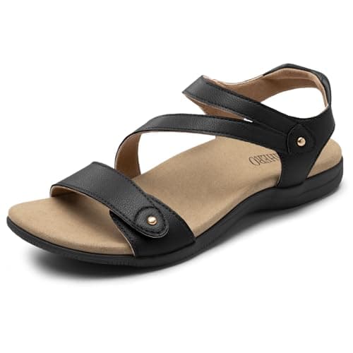 Rihero Orthopedic Sandals for Women Arch Support Comfortable Flat Sandals with Adjustable Strap for Summer Beach Walking — image 1