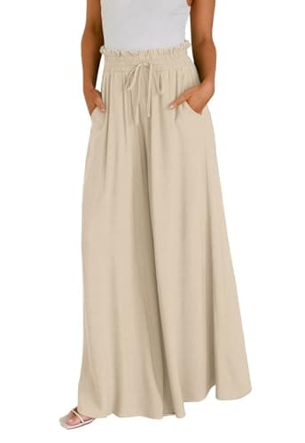GUOLEZEEV Women Wide Leg Pants High Waisted Beach Pants Long Culottes Trendy Flowy Pants with Pockets — image 1