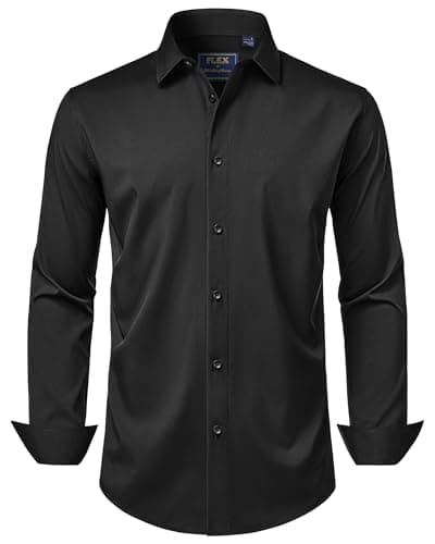 J.VER Men's Dress Shirts Stretch Long Sleeve Formal Shirt Solid Business Casual Button Down Shirts for Wedding Prom Black