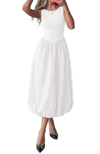 BTFBM Women's 2026 Summer Casual Sleeveless Midi Dress Patchwork Knit Tank Bubble Long Flowy Beach Maxi Sundress Pockets — image 1