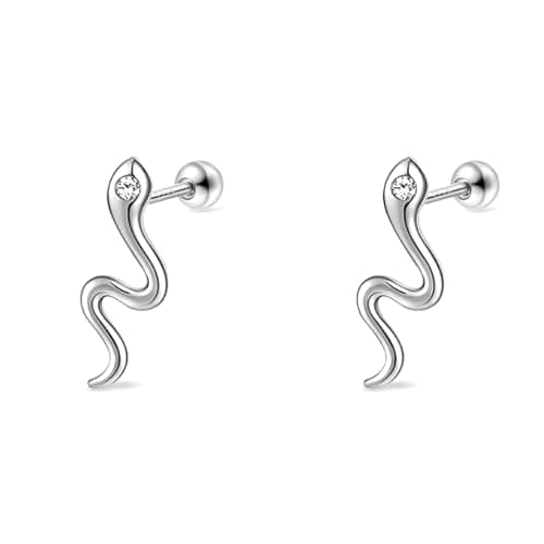 DHZJTSL Small Silver Snake Stud Earrings for Women, Hypoallergenic 925 Sterling Silver Snake Shaped Gothic Goth Earrings, Cartilage Helix Piercing — image 1