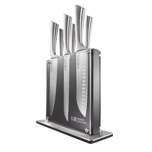 Cuisine::pro Damashiro Knife Block (Kumi, 7-Piece Chef Knife Set) - Japanese Steel Knife - Magnetic Knife Block- Damascus-Inspired Blade Kitchen Knives — image 1