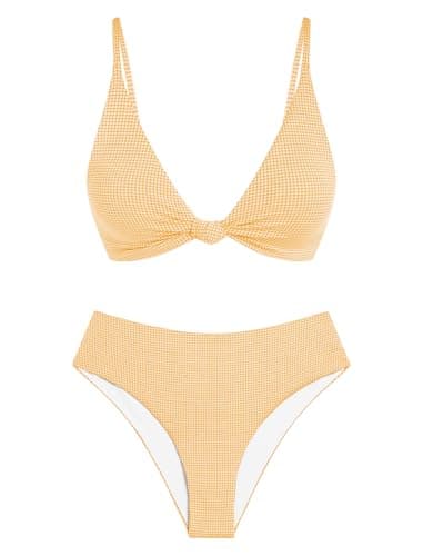 ZAFUL Bikini Set for Women V Neck Knot Front Push Up Bathing Suit High Cut Two Piece Swimsuit Brazilian Cheeky Swimwear — image 1