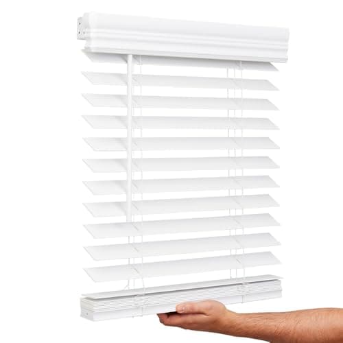 Lotus & Windoware Cordless, 2 Inch Faux Wood Blind, 63" Wide x 72" Long, Window Blinds, Blinds & Shades, Blinds for Indoor Windows, Embossed, Bright White — image 1