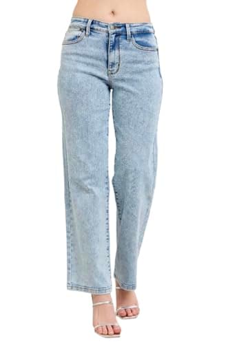 Judy Blue High Rise Stone Wash Straight Fit Jeans - Ivory Gem (US, Numeric, 24, Plus, Regular, Blue)