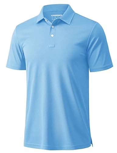 MAGCOMSEN Polo Shirts for Men Dry Fit Lightweight Active Golf Polos Short Sleeve Moisture Wicking Collared Shirt Sky Blue