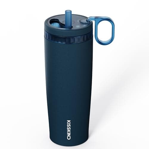 KISSKIND 20 Oz Iced Coffee Tumbler with Hidden Straw, Insulated Stainless Steel Coffee Tumbler, Leakproof Ceramic Lined Travel Cup for Subway Commuting, Slim Tumbler for To-Go, Americano — image 1