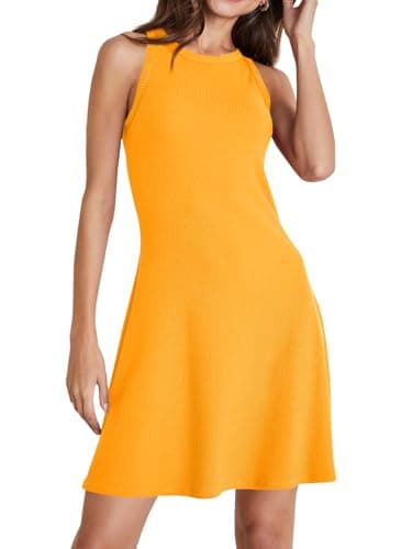 Wenrine Womens Summer Casual Tank Dress Ribbed Knit Sleeveless Crewneck A Line Mini Dresses — image 1
