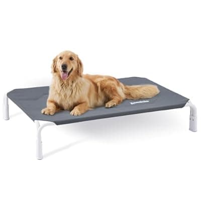 ZOMISIA Elevated Dog Cot Bed Tool-Free Assembly - Outdoor Raised Dog Cooling Bed Frame for Large Pets, Summer Pet Hammock Off Ground with Non-Slip Feet & Waterproof Teslin Mesh, 43x30 Inch