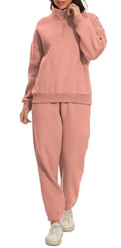 Jeqeocafy Women Oversized Long Sleeve Sweatsuit Half Zip Sweatshirt & High Waisted Pants 2 Piece Outfits With Pockets — image 1