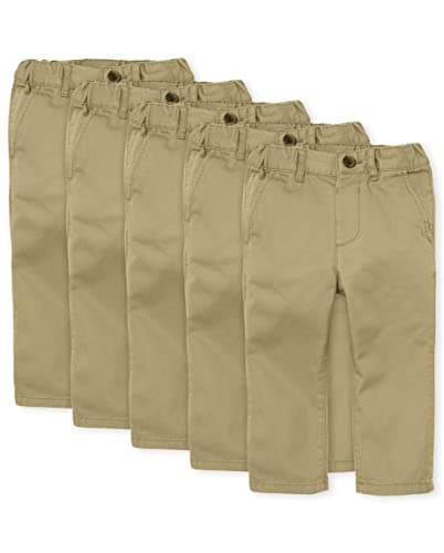 The Children's Place Baby Boys' and Toddler Stretch Skinny Chino Pants, Flax 5-Pack, 3T
