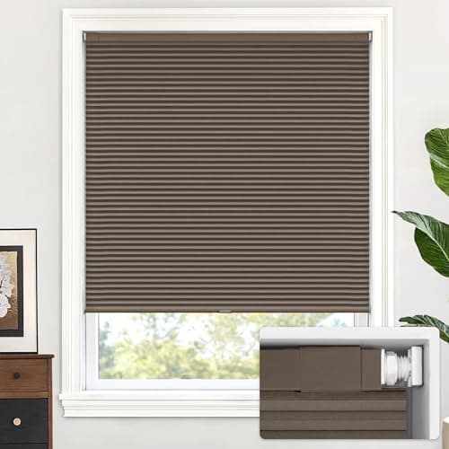 LazBlinds Cordless Cellular Shades, No Tools No Drill Blackout Honeycomb Shades Pleated Blinds for Windows, 45" W x 64" H, Dark Coffee — image 1