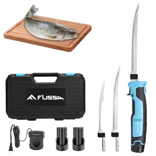 FLISSA 12V Cordless Electric Fillet Knife for Fish, 8" & 10" Sharp Blades | Stainless Steel, Rechargeable Electric Knife with Non-Slip Handle, 2 PK Long Lasting Lithium-ion Battery, Portable Carry Case — image 1