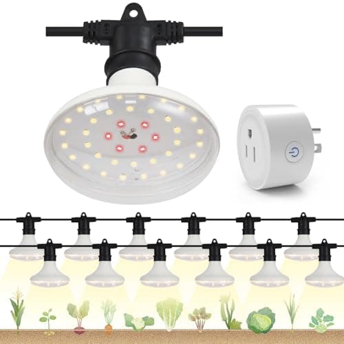 DingChen Outdoor Grow Lights Waterproof, Full Spectrum String Grow Light with 22FT Light String Cord for Seedling, Veg, Flower in Greenhouse, Garden, Backyard, Farm (12 Lights, with Smart Plug) — image 1
