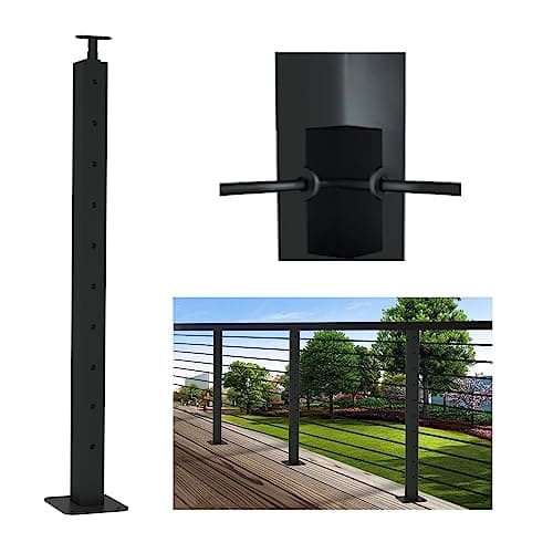 LANGLIER 1 PC Cable Railing Post 36"x2"x2"(Square Column 33") Stainless Steel Black Finish, for Stairs and Deck handrails,can be Installed on Wood or Concrete Floor. (Corner Post, Black) — image 1