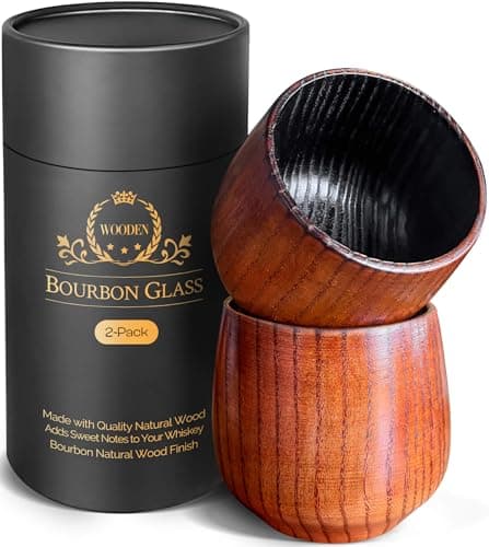 Charred Wooden Bourbon Drinking Glass, Bourbon Gifts for Men – 12 Oz Wooden Old Fashioned Glasses Set Whiskey Tumbler | Birthday Whiskey Gifts for Men, Dad or Brother Original Bourbon Tumbler (2 Pack) — image 1
