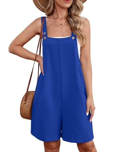 Heymoments Short Rompers for Women Summer Boho Loose Fit Sleeveless Wide Leg Jumpsuits Overalls with Pockets — image 1