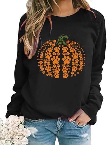 Urvatac Fall Sweatshirt for Women Pumpkin Dog Paw Pullover Thanksgiving Pumpkin Graphic Long Sleeve Shirt Tops — image 1