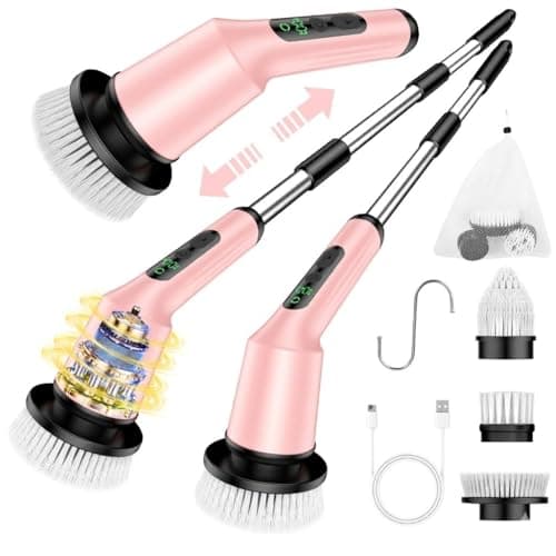 Shower Scrubber with Long Handle, Bathroom Cleaner Brush with IPX7 Waterproof, Cordless Electric Spin Scrubber for Cleaning with 2 Speed, Cleaning Supplies for Bathtub Kitchen Floor Tile Toilet — image 1
