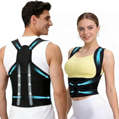 Winvote Posture Corrector Back Brace for Women and Men with Lumbar Support Adjustable Y-Shaped Shoulder Brace Breathable Mesh Black Size M