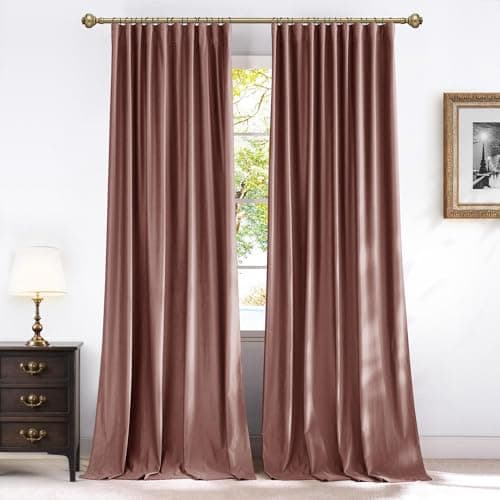 NICETOWN Dusty Rose Pink Blackout Velvet Curtains for Girls Room 84 inch Long - Privacy Protection Light Blocking Drapes for Living Room, Gifts for Mom, W52” x L84, 2 Panels — image 1