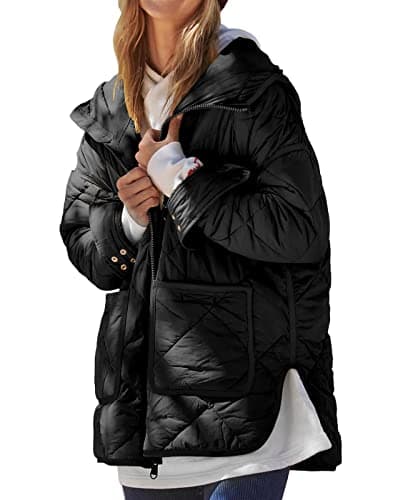 Dyexces Womens Quilted Puffer Jacket Hooded Long Sleeve Zip Up Winter Coat Lightweight Warm Jackets with Pockets