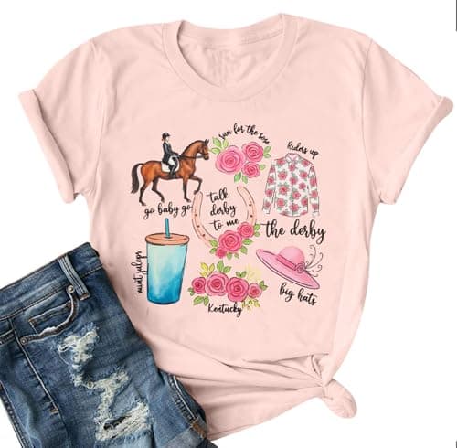 Horse Racing T-Shirt for Women Horses Lover Shirts Vintage Graphic Tops Summer Short Sleeve Outfits — image 1