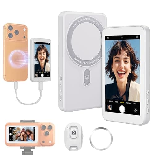 Vlog Selfie Monitor Screen for iPhone 17 Series & Android,Built-in Speaker,Wireless & Wired Magnetic 4K/1080P Phone Back Camera Monitor with Remote Control for Live Stream TikTok (White) — image 1