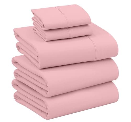 RUVANTI 100% Cotton Sheets – Split King Size Percale Bedding, Cooling & Breathable, Durable with a Crisp, Soft & Comfortable Feel, 16" Deep Pocket, 5-Piece Set, Bridal Rose — image 1