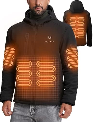 SOLJIKYE Heated Jacket for Men with 20000mAh Battery Pack | Men's Hooded Soft Shell Heated Jacket, 8 Heating Zones, 3 Heat Settings, Water-Resistant Warm Coat for Hunting Fishing Hiking — image 1