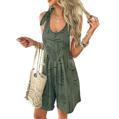 Sumleno Women's 2026 Summer Casual Rompers Boho Print Sleeveless Adjustable Short Jumpsuits Flowy Vacation Beach Outfits — image 1