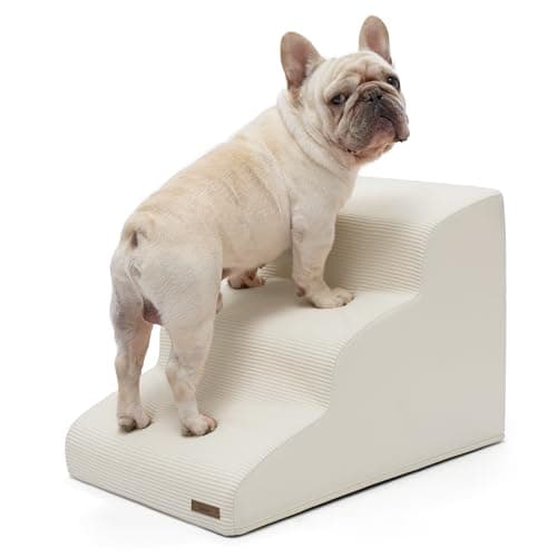 Lesure Dog Stairs for Small Dogs and Cats Pet Steps Ramp for Bed and Couch with CertiPUR-US Certified Foam with Non-Slip Bottom, Beige, 3 Steps