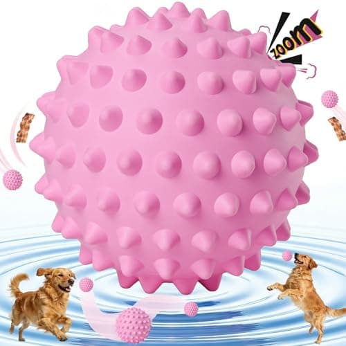 Apasiri Interactive Dog Toys for Large & Medium Dogs: 3.5" Bacon Flavored Squeaky Balls for Dogs, Tough Durable Spiky Rubber Bouncy Dog Toys Balls, Floating Outdoor Fetch Dog Toy, Pink Dog Balls Gifts