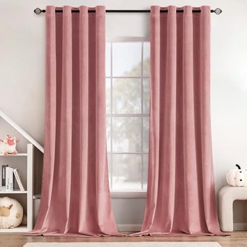 MIULEE Blush Pink Velvet Curtains Thermal Insulated Soundproof Room Darkening Blackout Curtains/Grommet Black Out Window Drapes for Home Theatre/Girls Room/Wedding Decor 52 x 108 Inches Set of 2 — image 1