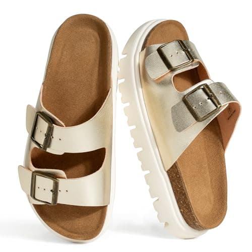 Hofeny Platform Sandals for Women – Genuine Leather Chunky Wedge Slides with Cork Footbed, Arch Support Comfortable Summer Sandals 2026 — image 1