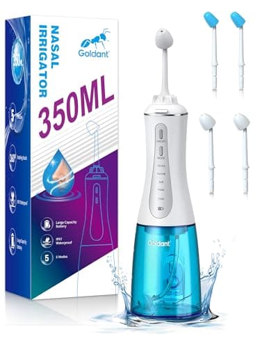 GOLDANT 350ML Neti Pot Sinus Rinse Kit, Nasal Irrigation System with 5 Modes, 4 Nozzles, Cordless Rechargeable, IPX7 Waterproof, Nose Cleaner for Sinus Relief (350ML No Salt) — image 1